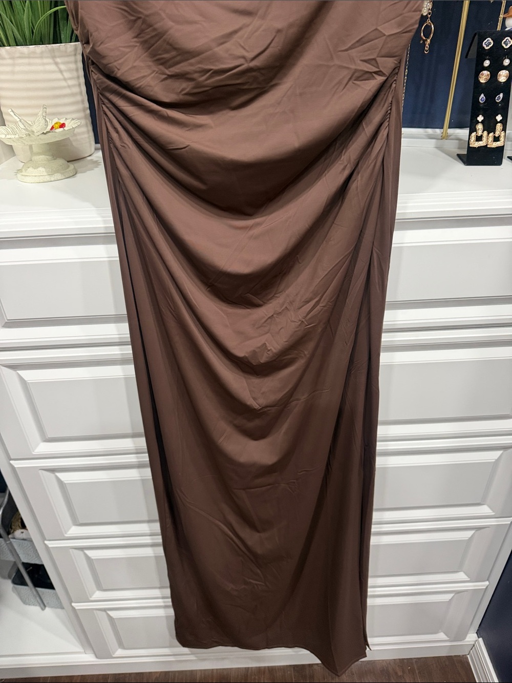 WAYF- Brown Draped Cowl Neck Maxi Dress- SZ M - Picture 6 of 10